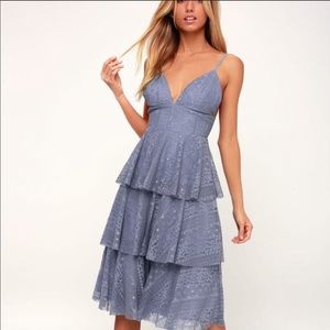 Lulus Endless Romance Blue Lace Tier Dress